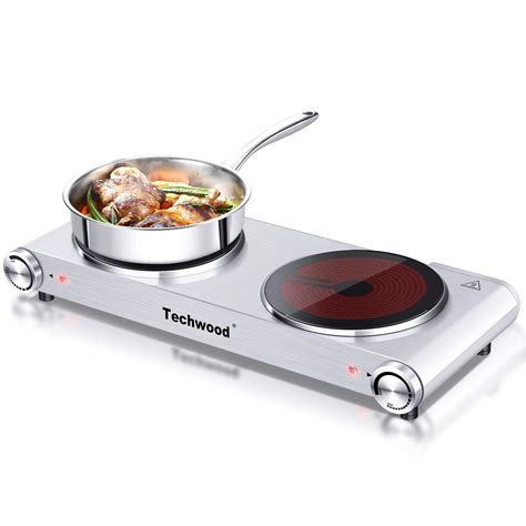 Techwood 1800W Electric Hot Plate, Countertop Stove Double Burner for Cooking, Infrared Ceramic ...