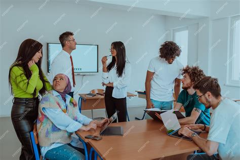 Premium Photo | A diverse group of students gathers in a modern school ...