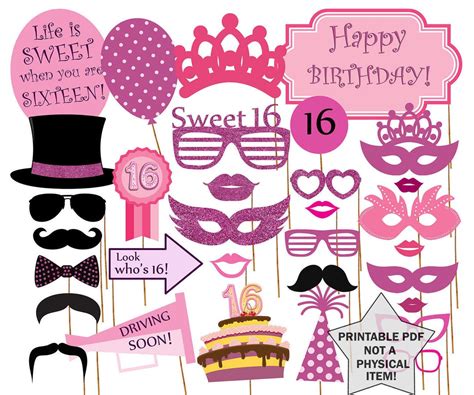 Sweet 16 Photo Booth Props: sweet 16 Photobooth Sweet Sixteen Props Printable Sweet 16 Birthday ...