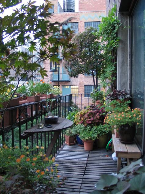 This is a NYC balcony, but the design could be used in a back yard patio. Note the big pots; lit ...