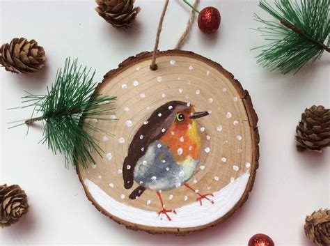 Hand Painted Robin Christmas Decoration Tree Hanging | Etsy