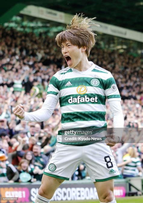 Celtic forward Kyogo Furuhashi reacts after scoring his side's... News ...