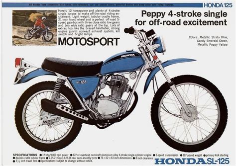 1975- Honda SL125 brochure | Vintage honda motorcycles, Retro ...