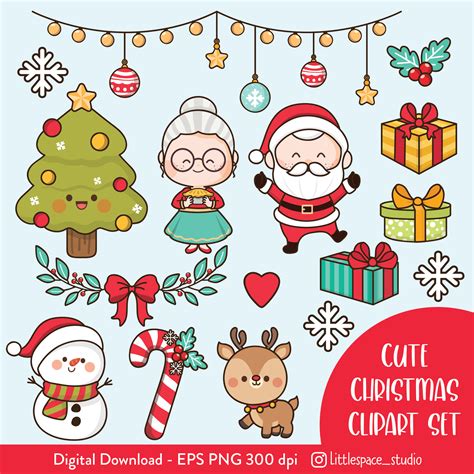 Cute Christmas Clipart Christmas Clipart Santa Clipart - Etsy Canada