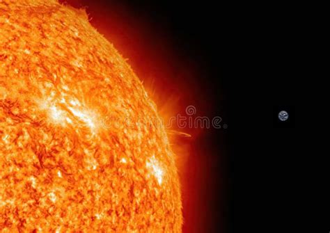 Accurate Size Comparison of Earth and Sun. 3D Illustration Stock Illustration - Illustration of ...