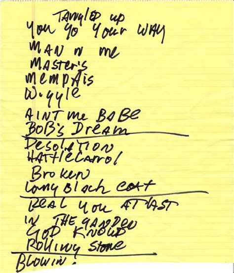 Bob Dylan – Handwritten Set List | Bob dylan lyrics, Bob dylan, Dylan