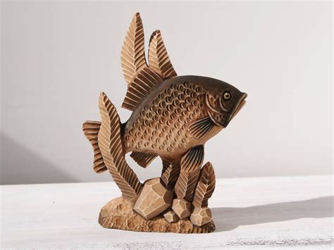 Wooden Fish Figurine Wood Carving Gift to Fisherman