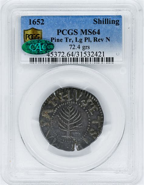 1652 PINE TREE SHILLING, PINE TR, LG PL, REV N | Rare Coin Wholesalers ...