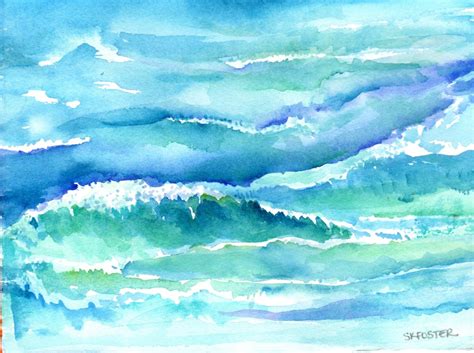 Original Ocean waves watercolor 5 x 7 inches