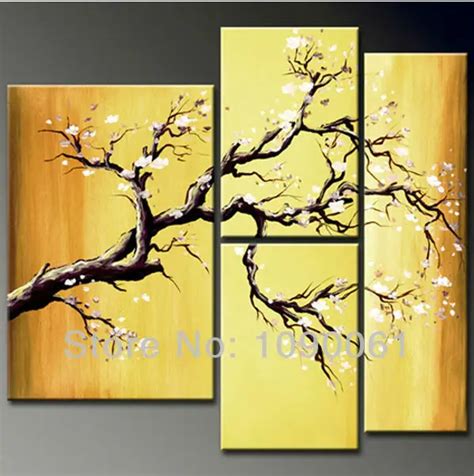 Handpainted White Flowers Canvas Oil Painting Tree Branches Wall Art Modern Abstract Decoration ...