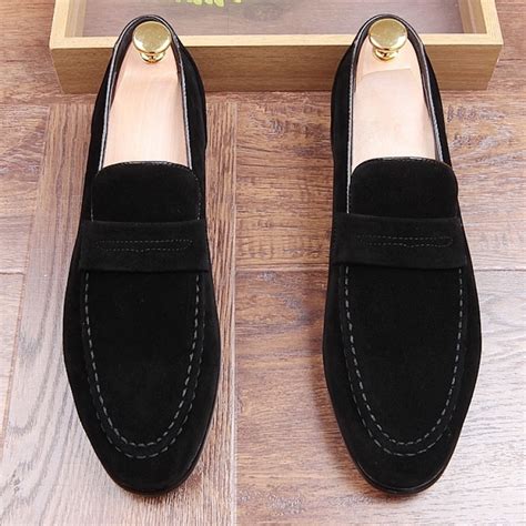 Black Suede Point Head Mens Flats Loafers Dapper Mens Dappermen Shoes