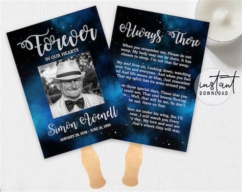 Funeral Program Fan Funeral Fans Template Blue Galaxy Theme - Etsy