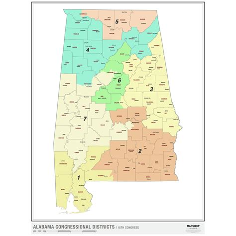 Alabama 2022 Congressional Districts Wall Map by MapShop - The Map Shop