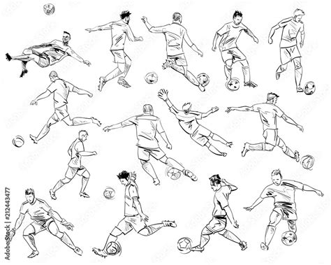 Football players in different poses. Hand drawn sketch. Vector ...