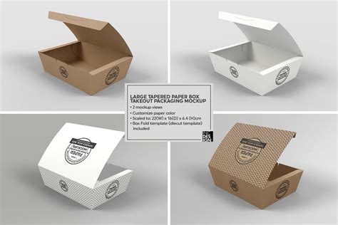 Paper Tapered Takeout Boxes Mockup | Packaging mockup, Food box packaging, Free packaging mockup