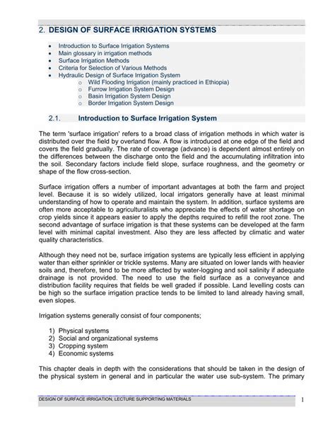 (PDF) 2. DESIGN OF SURFACE IRRIGATION SYSTEMS · DESIGN OF SURFACE ...