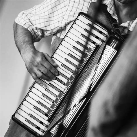 Accordionist Plays Vintage Accordion. Retro Stylized Stock Image - Image of instrument, accord ...