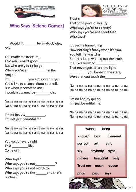 Who Says {Selena Gomez}: English ESL worksheets pdf & doc