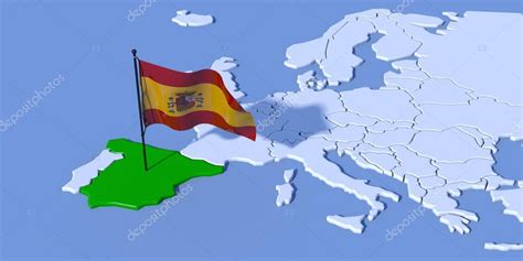 Europe 3D map with flag Spain Stock Photo by ©albasu 66878421