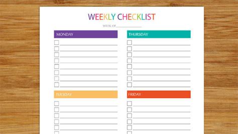 Weekly Checklist Template | TUTORE.ORG - Master of Documents