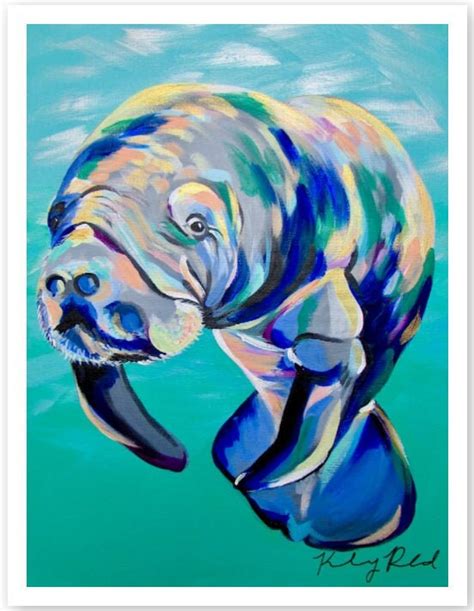 Manatee Art Print by Kelsey Rowland Ocean Decor Manatee Painting Print Colorful Seaside Coastal ...