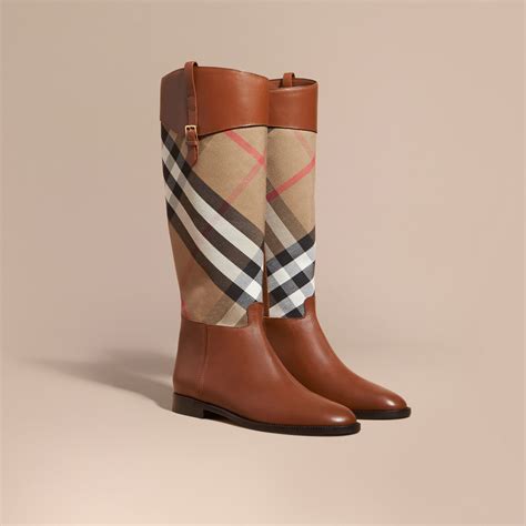 Burberry House Check and Leather Riding Boots | Lyst