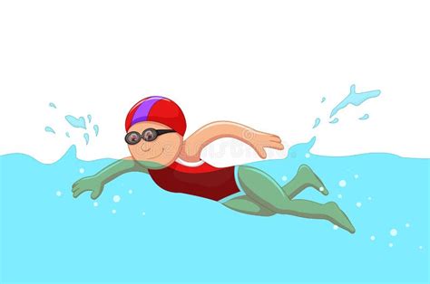 Funny Cartoon Girl Swimmer in the Swimming Pool Stock Illustration - Illustration of shadow ...