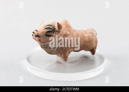 Clay figure of Bull, Zebu, from Mehrgarh or Mehragarh, Prehistoric gallery, National Museum of ...