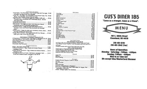 Gus's Diner One Eight Five Menu - Urbanspoon/Zomato