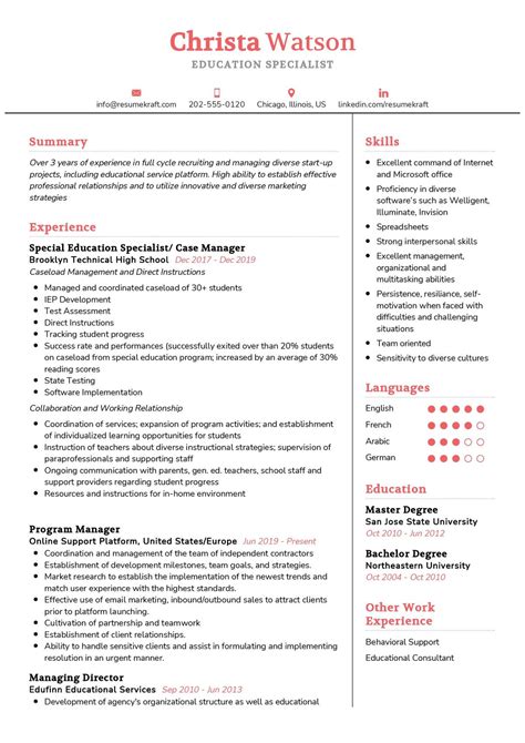 Education Specialist Resume Example 2021 | Writing Guide - ResumeKraft