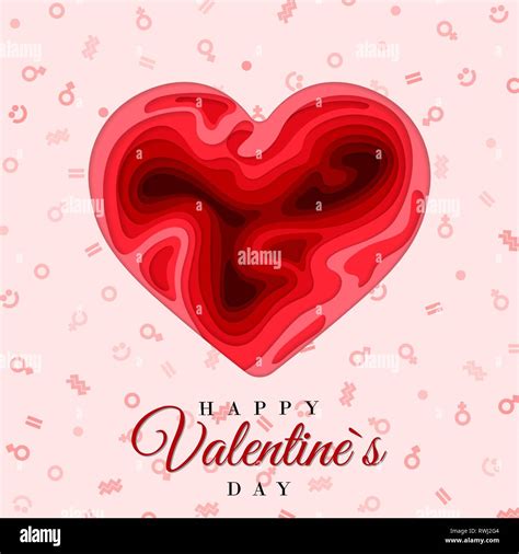 Happy Valentine`s Day. 3d paper cut heart concept design greeting card ...