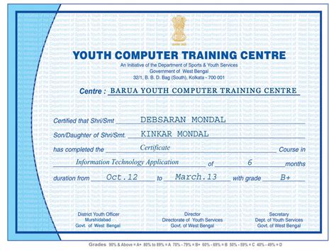 BARUA YOUTH COMPUTER TRAINING CENTRE: Certificate Format