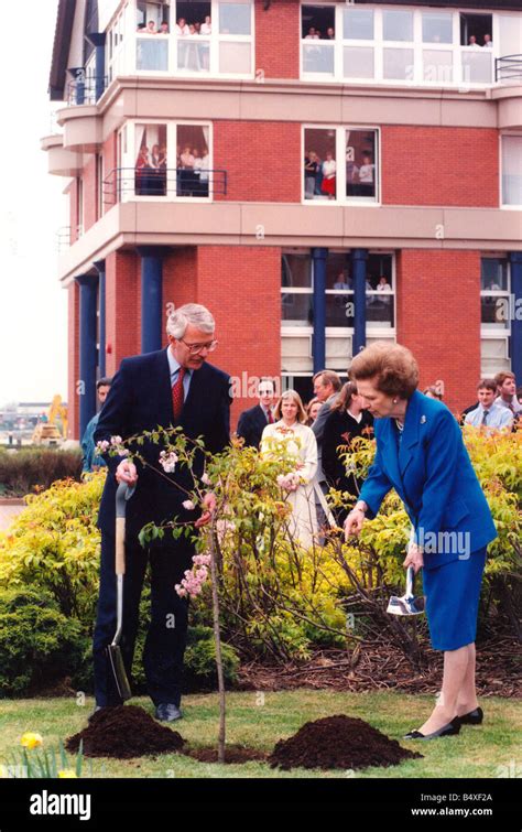 Margaret Thatcher and John Major planting a tree at the Teesside ...