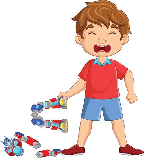 Cartoon little boy crying because robot toy broken 15219811 Vector Art at Vecteezy