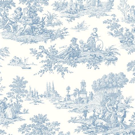 Seabrook Designs Chateau Toile Blue Bell Prepasted Wallpaper | OnlineFabricStore