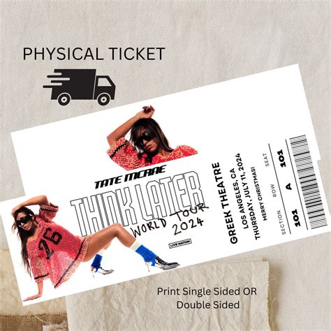 PHYSICAL TICKET Tate Mcrae Concert Ticket, Tate Mcrae Toue, Tate Mcrae ...