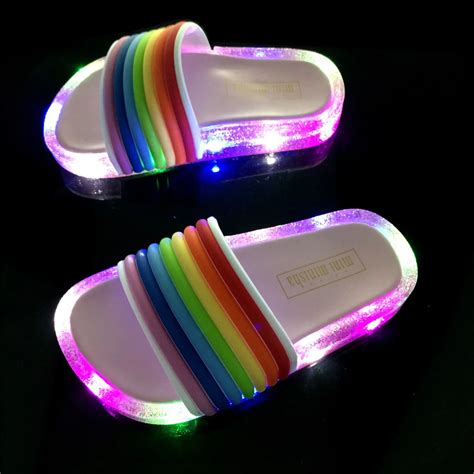 2019 summer Lovely candy rainbow LED slippers children's slippers kids ...