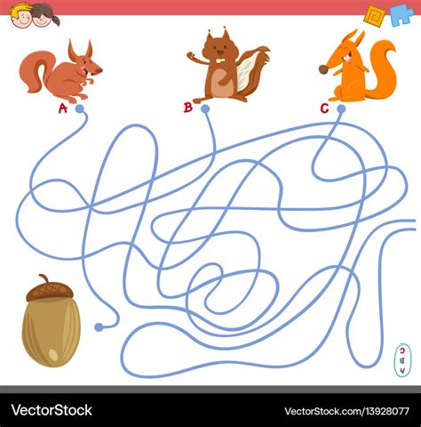 Maze game with squirrel characters Royalty Free Vector Image