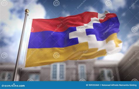 Nagorno-Karabakh Republic Flag 3D Rendering on Blue Sky Building Stock ...