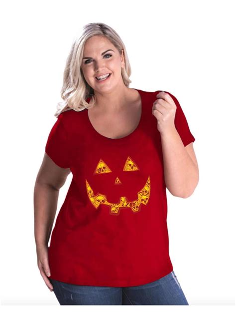 IWPF - Womens and Womens Plus Size Halloween Costume Pumpkin Face Curvy T-Shirt, up to size 26/ ...