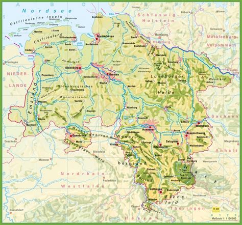 Lower Saxony physical map - Ontheworldmap.com