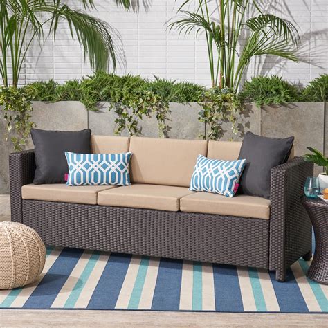 Noble House Cushion Wicker Outdoor Sofa - Beige - Walmart.com