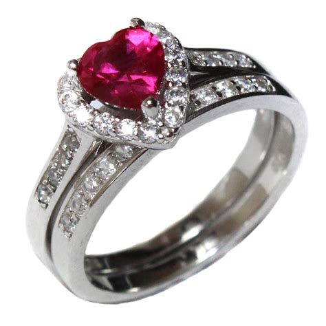 Ruby Heart Promise Ring With Band - Red Cubic Zirconia - Beautiful ...