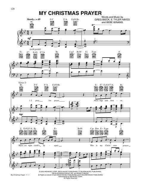 My Christmas Prayer by BeBe Winans Sheet Music for Piano, Vocal & Guitar Chords (Right-Hand ...