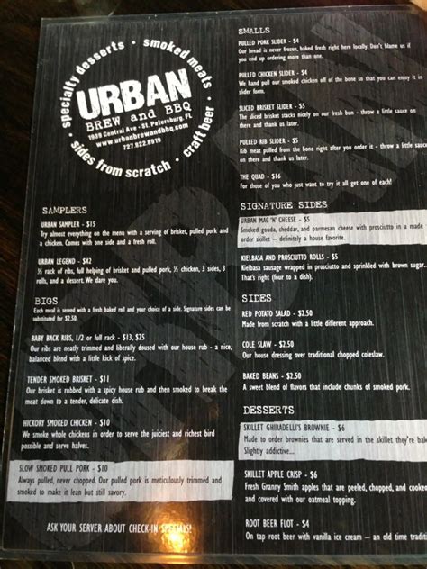 Urban Brew and BBQ Menu, Menu for Urban Brew and BBQ, Grand Central, Tampa Bay - Urbanspoon/Zomato