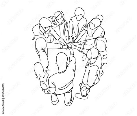 Top view continuous line drawing of young business group holding hand ...