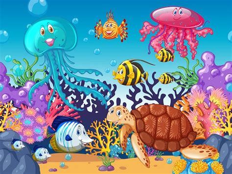 Free Vector | Scene background with sea animals under the ocean