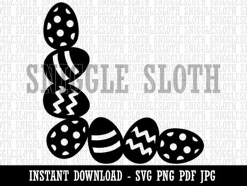 Easter Egg Corner Border B&W Clipart Digital Download SVG PNG JPG Cut File