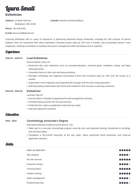 Esthetician Resume Sample & (20+ Skills, Objectives & Tips)