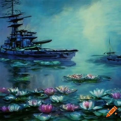 Monet water lilies with battleships on Craiyon